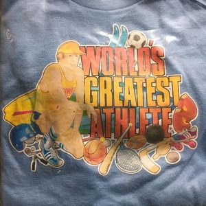 Worlds Greatest Athlete VTG T Shirt Iron On Graphic Small Light Blue 1980s